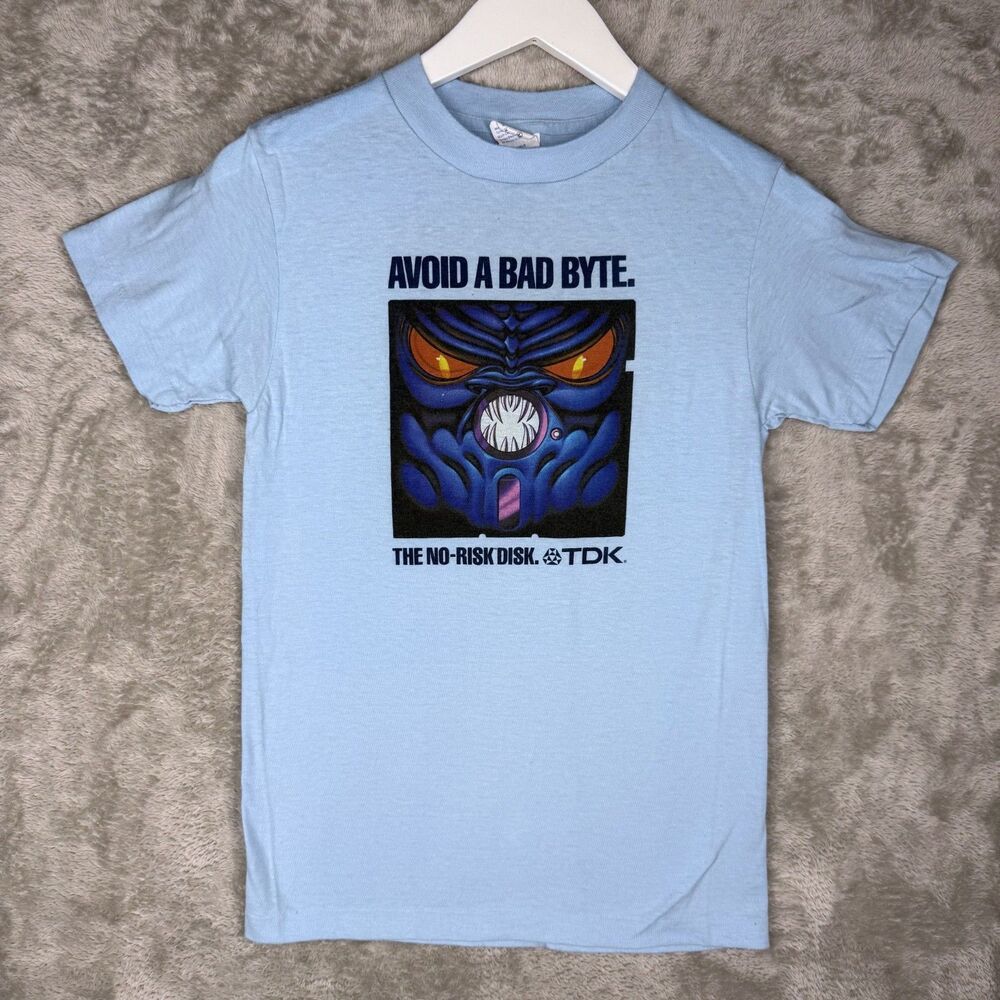 Vtg TDK Bad Byte T-Shirt Mens Small No Risk Disk Promo Single Stitch Ched Anvil